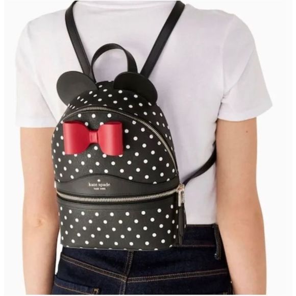 Kate Spade X Disney Minnie Mouse Polka Dots Dot Backpack Black New - Picture 10 of 10